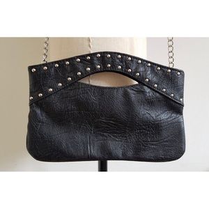 Aldo black leather studded clutch w/ silver chain